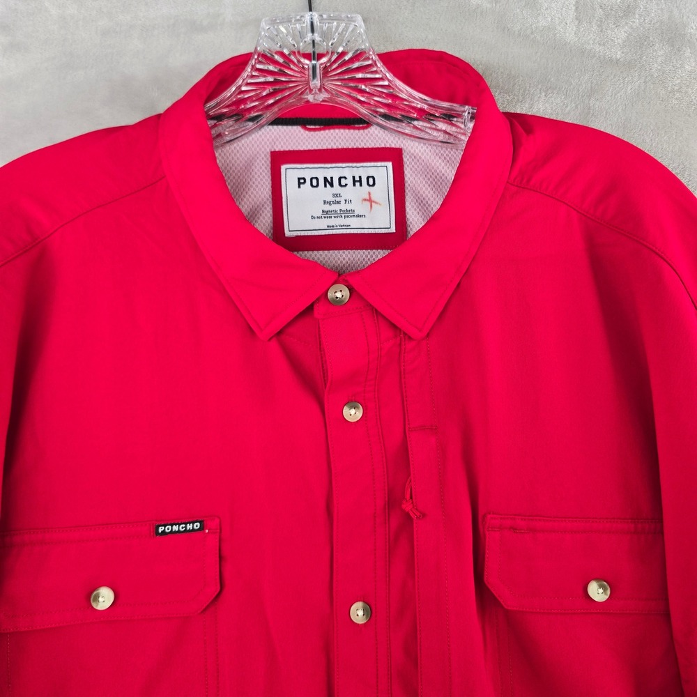 Poncho Outdoors Shirt Mens 3XL Red Long Sleeve Vented Magnetic Pockets Regular